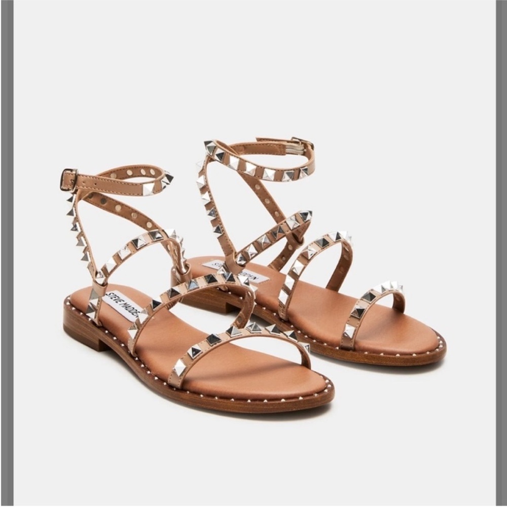 Steve Madden Studded Tan Leather Ankle-Strap Gladiator Sandals - Size
Womens 8